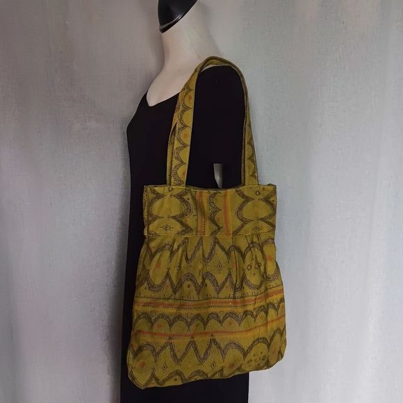 VTG Marimekko Green Cotton Shoulder Bag Purse with Abstract Pattern - Picture 3 of 5